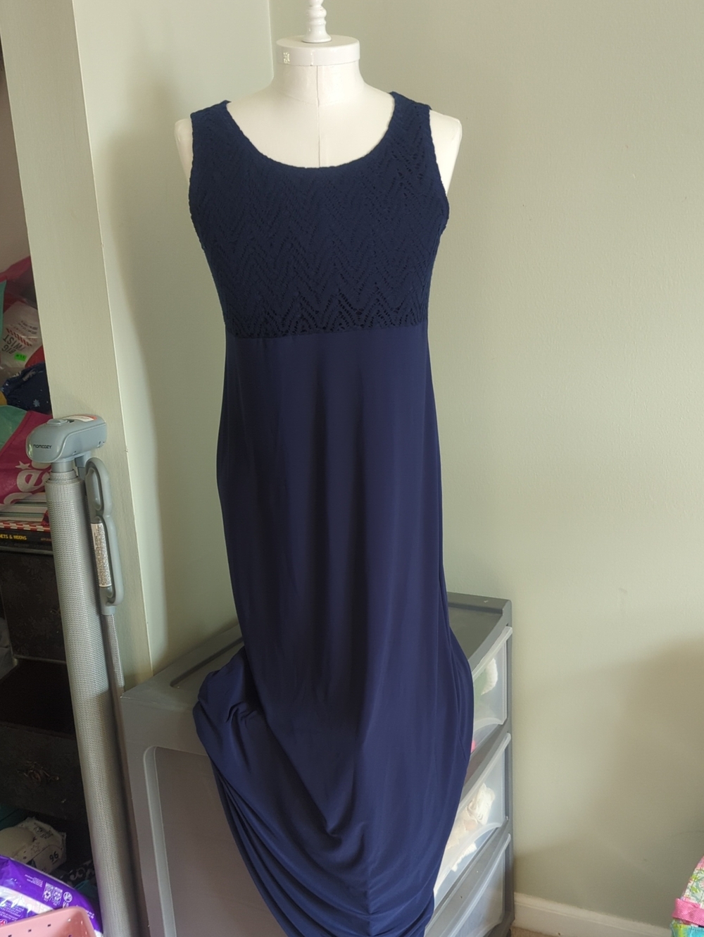 Cato Navy Sleeveless Crochet Bodice Maxi Dress